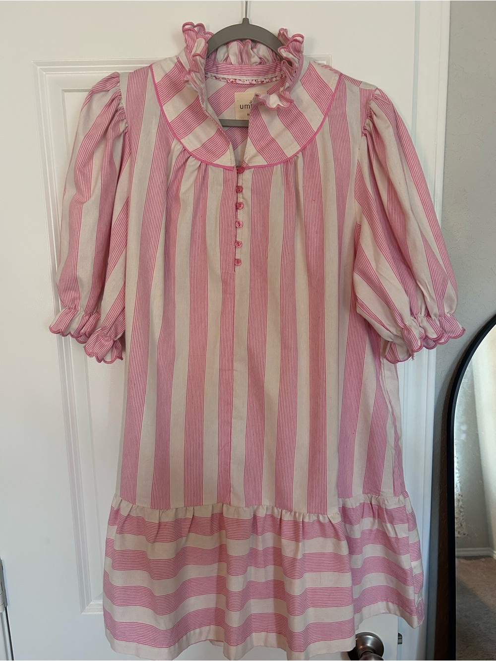 Umgee Pink Striped Dress with Ruffle Collar